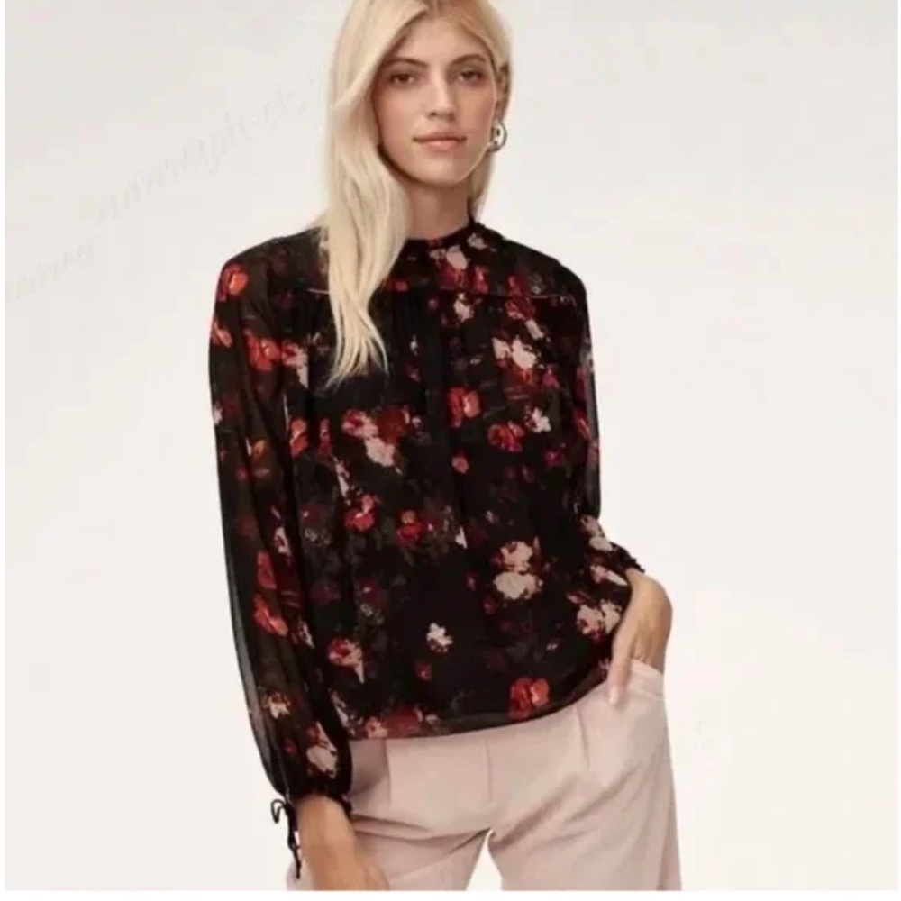 • Wilfred Aritzia • Lourdes Blouse Floral Long Sleeve
Black and Red XS